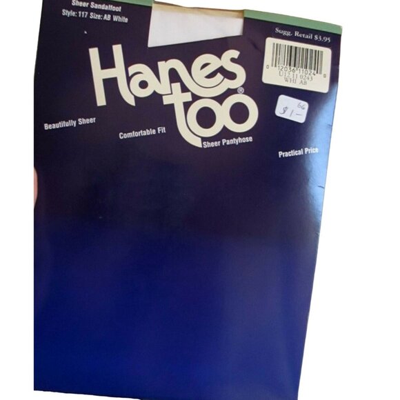 NOS  Hanes Sheer Too Pantyhose Sandalfoot WHITE Sz AB Style 117 Vtg 1994 - Picture 1 of 3